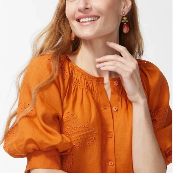 Chico's Vibrant Orange Cutwork Blouse Size L - Picture 2 of 12
